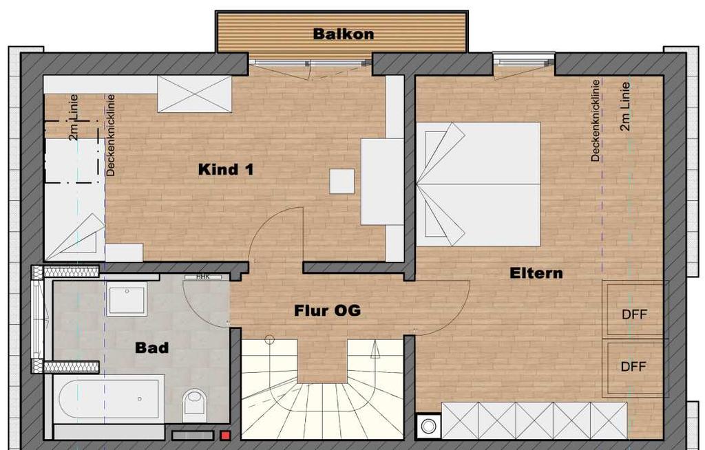 Dachgeschoss Doppelhaus Doppelhaus 1 Flur OG 03,93 m² Bad 07,34 m²