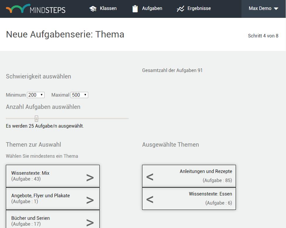 Abbildung 11: Fokus Thema Aufgaben automatisch auswählen Anschliessend werden Sie zur