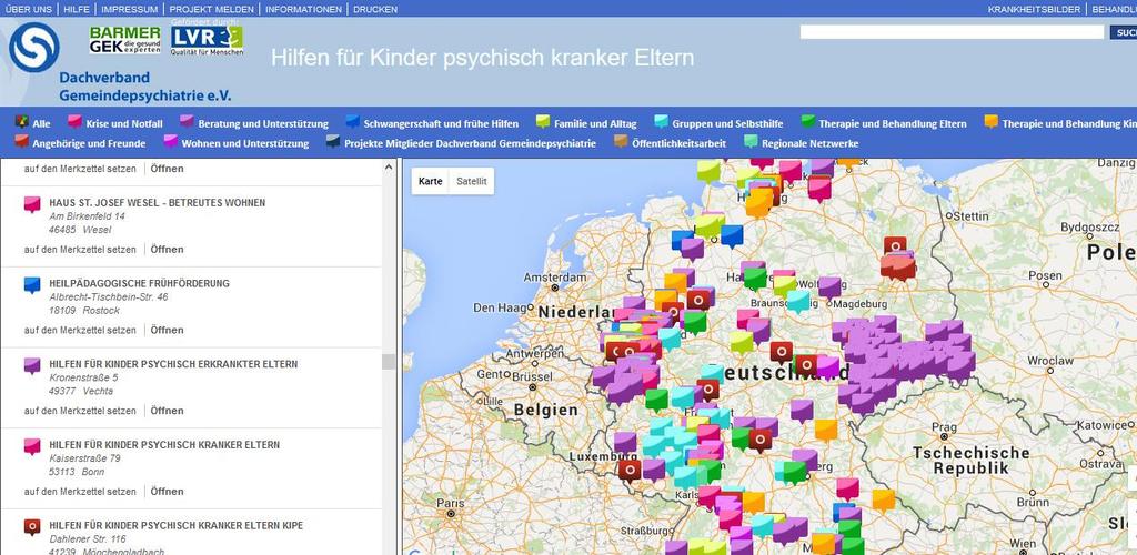 Online-Atlas des Dachverbands Gemeindepsychiatrie: Hilfen für Kinder