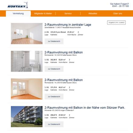 Die Nutzer direkt zum Ziel führen: Auf dieser Ansicht landen Besucher, die 2-Raum- Wohnung Leipzig mieten in den Suchschlitz eingegeben haben.