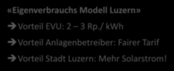 3. Eigenverbrauchsgemeinschaft «Eigenverbrauchs Modell Luzern» Vorteil EVU: 2 3 Rp.