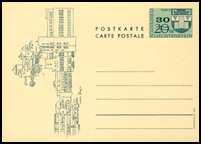 Februar 1973 - Postkarte "Gemeindewappen, Vaduz" mit Überdruck 30 auf 20 RP - P 75