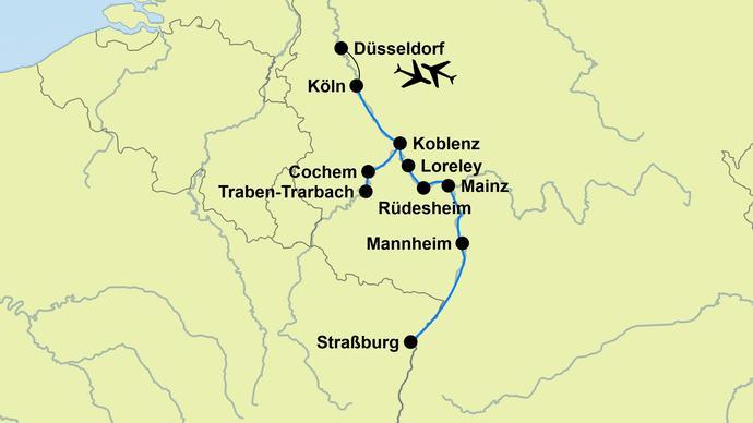 Reiseverlauf 1. Tag: Köln Flug nach und Transfer nach Köln. der Einschiffung auf die MS Rhein Symphonie Art haben wir Zeit unser Schwimmendes Hotel genauer kennenzulernen. Gegen 17.