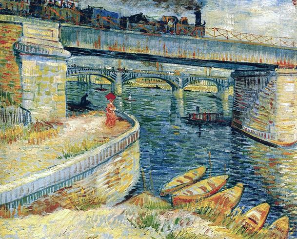 Seinebrücken bei Asnières,1887 Am wichtigsten für seine künstlerische Entwicklung aber wurde die Begegnung mit dem Japanischen Farbholzschnitt. 1853 hatte Japan seine Grenzen geöffnet.