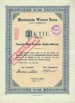 6520 Silberstraße bei Wiesenburg i.sa., 15.6.1929 + Auflage 5.600 (R 8). Ausgegeben anläßlich der Fusion. Schöner brauner Guillochendruck.