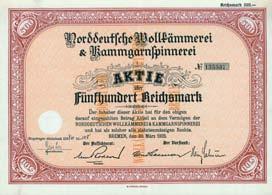 Mit den Werken Delmenhorst, Eisenach, Mühlhausen und Fulda gründete der Konkursverwalter 1932 die Norddeutsche Woll- und Kammgarn-Industrie AG als Auffanggesellschaft. Dekorativ.