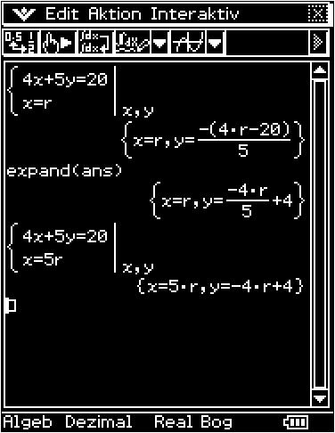 60 Lineare Algebra Gleichungen mit bzw. Unbekannten CAS-Lösung zu x y 0 In 6 wird ausführlich besprochen, wie man solche Gleichungen mit CAS-Rechnern löst.