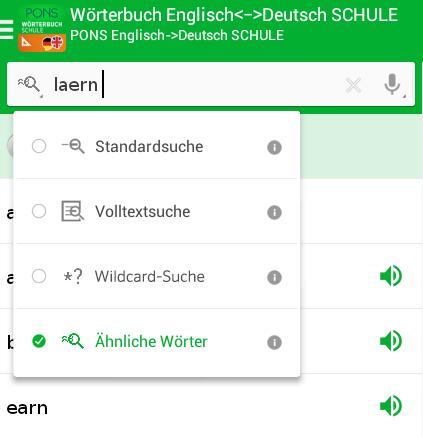 Wildcard-Suche Suche nach ähnlichen Wörtern Verlaufsfunktion Mit der Wörterbuch App können über die Verlauffunktion die 100 zuletzt