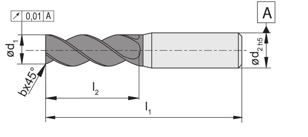 A Schruppfräser Rughing End Mill DPSG Bestellnummer Part number d 1 b l2 d 2 l 1 Z Ausfuehrung Versin TF2K DPSG.4.03.010.03.10 3 0,10 10 3 40 4 HA DPSG.4.04.010.04.12 4 0,10 12 4 50 4 HA DPSG.4.05.