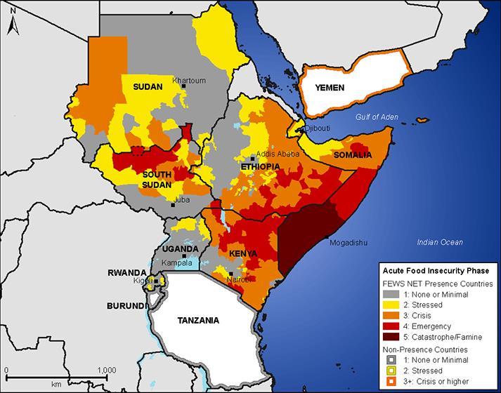 betroffen bei La Niña verstärkte Trockenheit über dem Horn von Afrika: über
