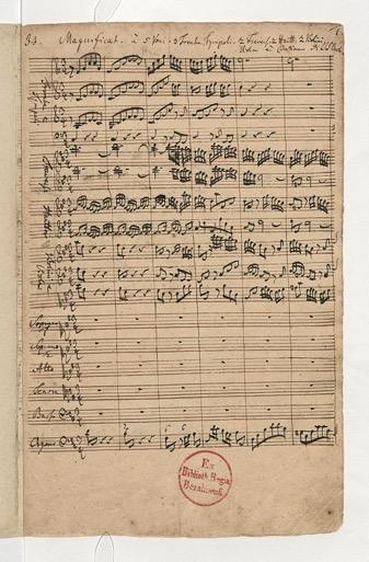 Magnificat BWV 243 Originalpartitur der Spätfassung BWV 243. Erste Seite mit den ersten sechs Takten des ersten Satzes "Coro".