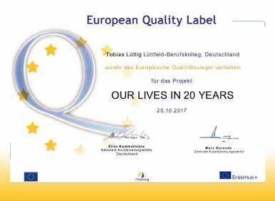 Erasmus+ Projekt Our Lives In 20 Years mit dem Europäischen Qualitätssiegel ausgezeichnet Lemgo.