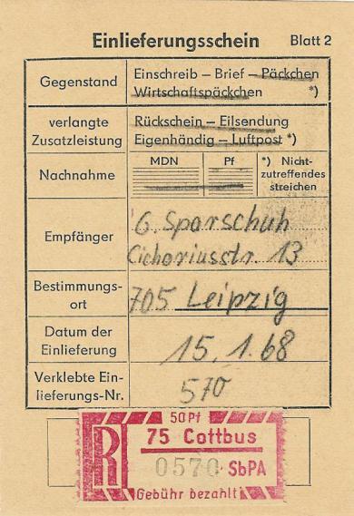 Es war zwar bekannt und so auch katalogisiert, daß das Postamt 14 ab dem 4.6.1968 SbPA-Marken der damals so genannten endgültigen Ausgabe verausgabt hat (EM 2 B 75-14 I).