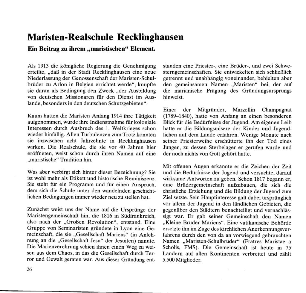 Maristen-Realschule Recklinghausen Ein Beitrag zu ihrem rrmaristischen56 Element.