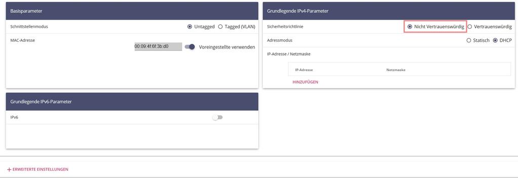 1 LTE Backup (3) Da diese Schnittstelle für eine Verbindung mit dem Internet verwendet wird, ist es wichtig, sie gegen Zugriffe von außen abzusichern.