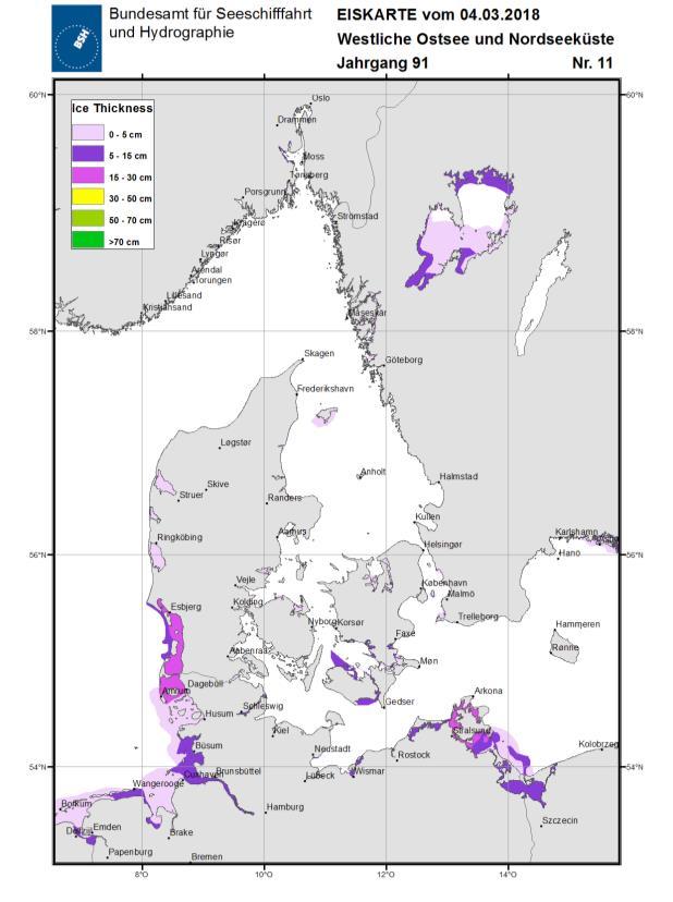 5). An der Nordsee variierte die Eisbedeckung überwiegend zwischen sehr lockerem bis lockerem Eis und offenem Wasser.