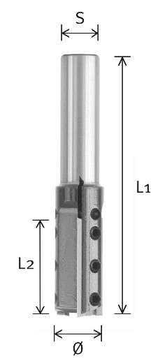 HW-Nutfräser mit Wendeplatten / Z1 Z3 / S8 10.050. Ausführung: D10 einschneidig, ab D12 D14.6 zweischneidig, ab D15 dreischneidig Umfang- und stirnschneidend, für fliegendes Eintauchen geeignet.