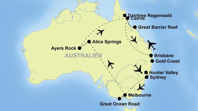 Reiseverlauf 1. Tag: Wien Sydney Flug nach Sydney über. 2. Tag: Sydney Weiterflug nach Sydney und spätabends. Transfer zu unserem Hotel. 3.
