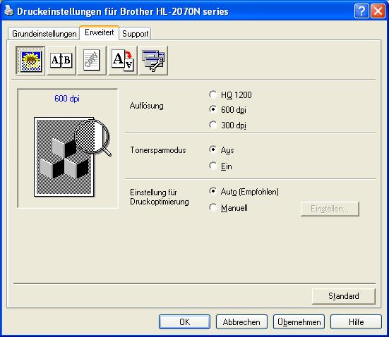 Treiber und Software Registerkarte Erweitert Hinweis Unter Windows 2000 oder XP gelangen Sie zur Registerkarte Erweitert, indem Sie auf Druckeinstellungen.
