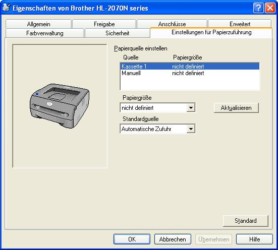 Treiber und Software Registerkarte Einstellungen für Papierzuführung 2