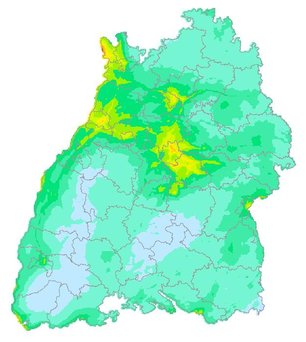 3 NO x Entwicklung von NO 2 in Baden-Württemberg Jahresmittelwert 2010 (Messung) Jahresmittelwert