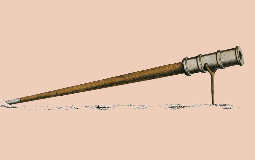 Um 1405: Langes Handrohr mit Stützgabel Lange Stabbüchse nach Zeichnung von Rudolph Schmidt, Basel, 1875 G ut tragbare Belagerungswaffe für