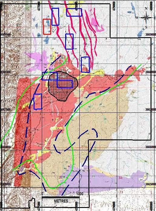 Mineral Mountain Explorationsziele Laramische Porphyr-Kupfer Mineralisierung innerhalb eines nachgewiesenen Trends Ziel #1 Laugen-Deckschicht; die verwitterte Oberfläche ist