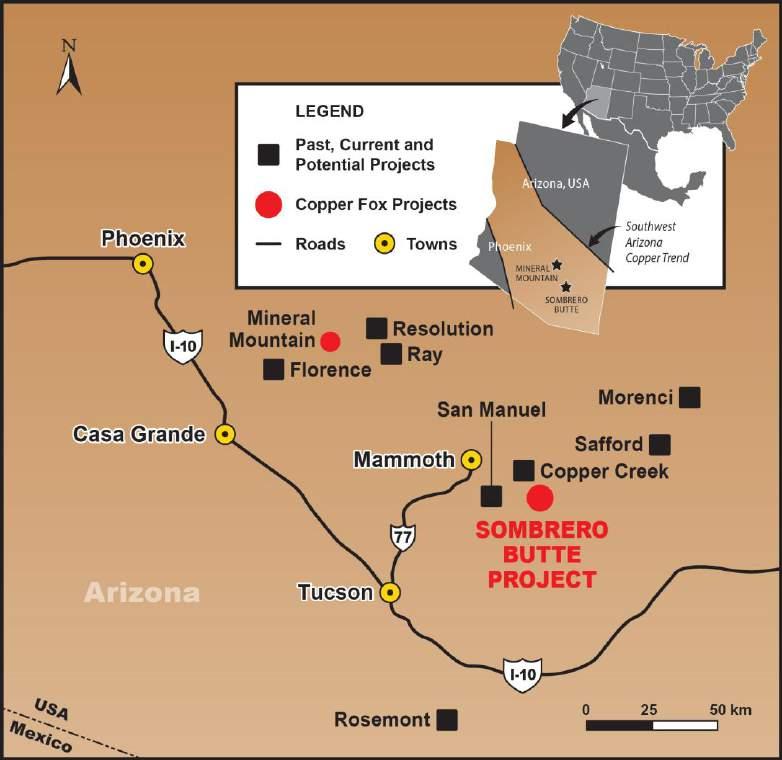 Sombrero Butte Projekt Porphyr-Kupferprojekt laramischen Ursprungs mehrere große (4000 m * 600 m) Aufladungsanomalien, die von Copper-Creek-Granodiorit eingeschlossen werden zahlreiche mineralisierte