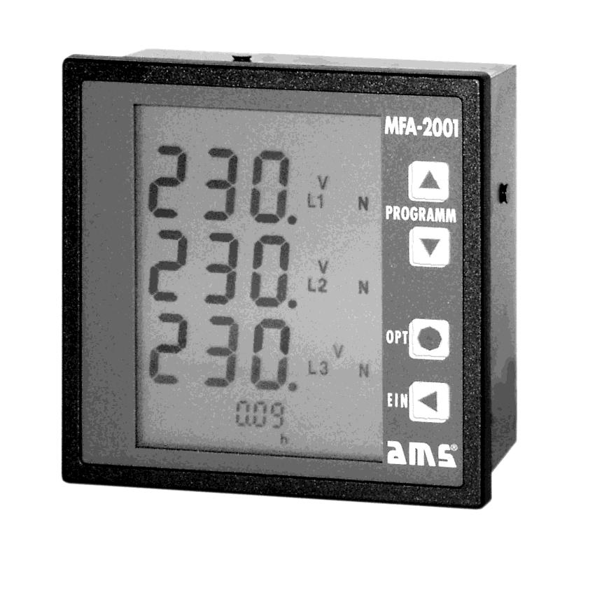 MFA-2001 Multifunktionsanzeige Dreiphasiges Netzmessinstrument Die MFA-2001 ist ein elektronisches Universal- zur Messung und Überwachung aller wichtigen Messgrößen im Dreiphasen-Drehstromnetz.
