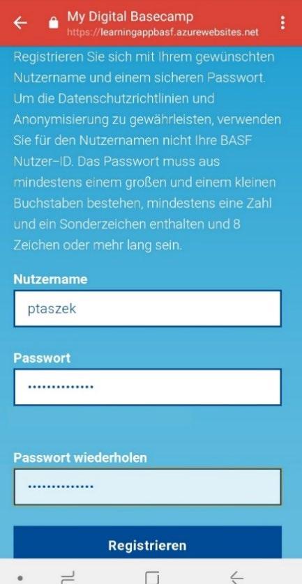 Schritt 3 Geben Sie einen Nutzernamen und ein Passwort Ihrer Wahl ein und beachten Sie die angezeigten Hinweise zum Passwort.
