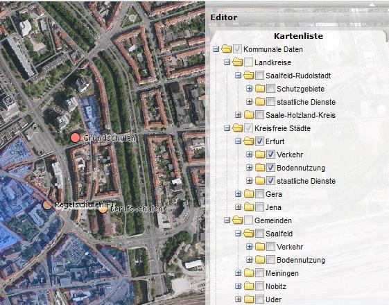 2.3 Kommunale Daten In der Kartengruppe Kommunale Daten finden Sie raumbezogene Daten, kurz Geodaten, die im Rahmen der INSPIRE Umsetzung von verschiedenen Landkreisen und Kommunen bereitgestellt
