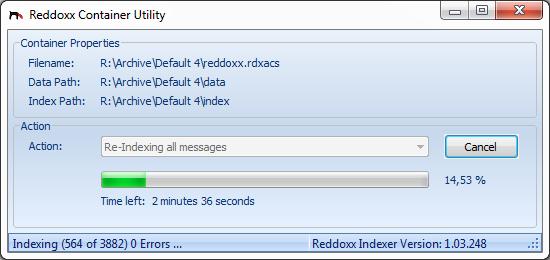4.2 Re-Indexing all messages Die Aktion Re-Indexing all messages erzeugt einen neuen Volltext-Index aller Mails.