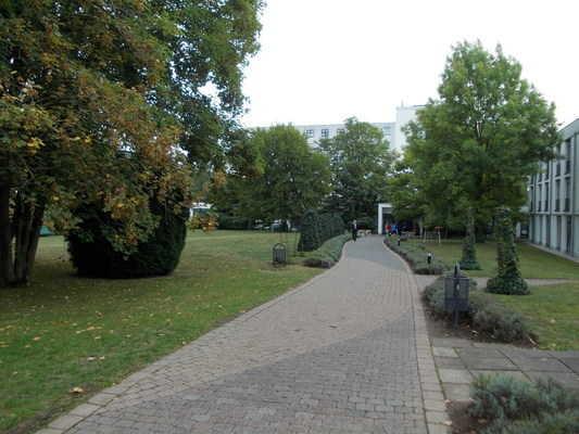 Weg ist stufen- und schwellenlos. Der Weg ist leicht begeh- und befahrbar (Asphalt, engfugige Platten).