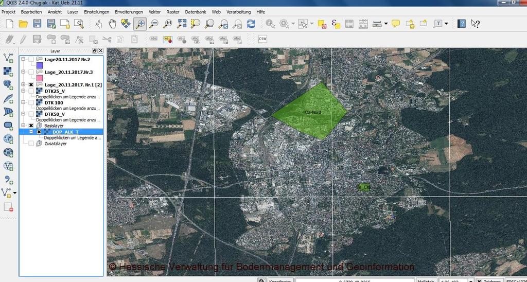 Geographische Lagedarstellung in Quantum GIS (QGIS) hier mit Luftbild HVBG Die Ausarbeitung wurde ausschließlich
