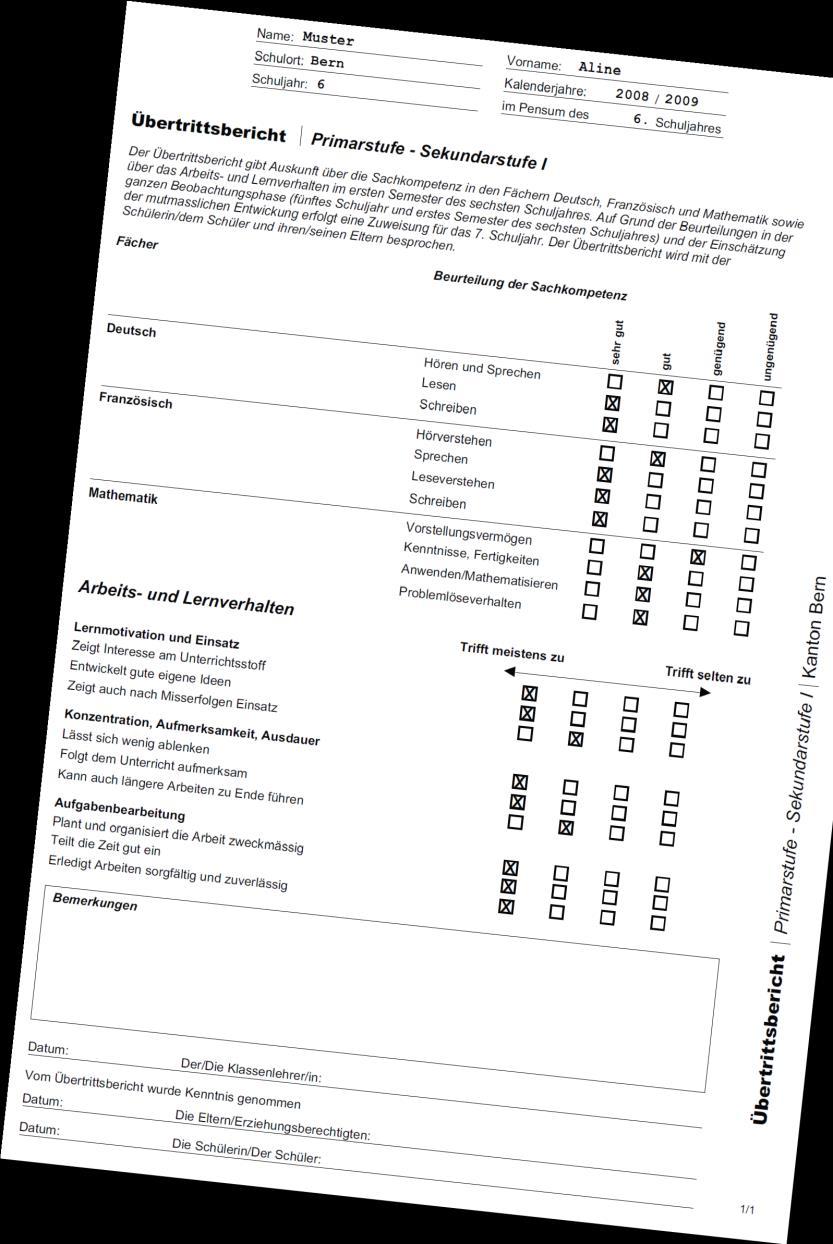 Übertrittsbericht Sachkompetenz Deutsch Französisch