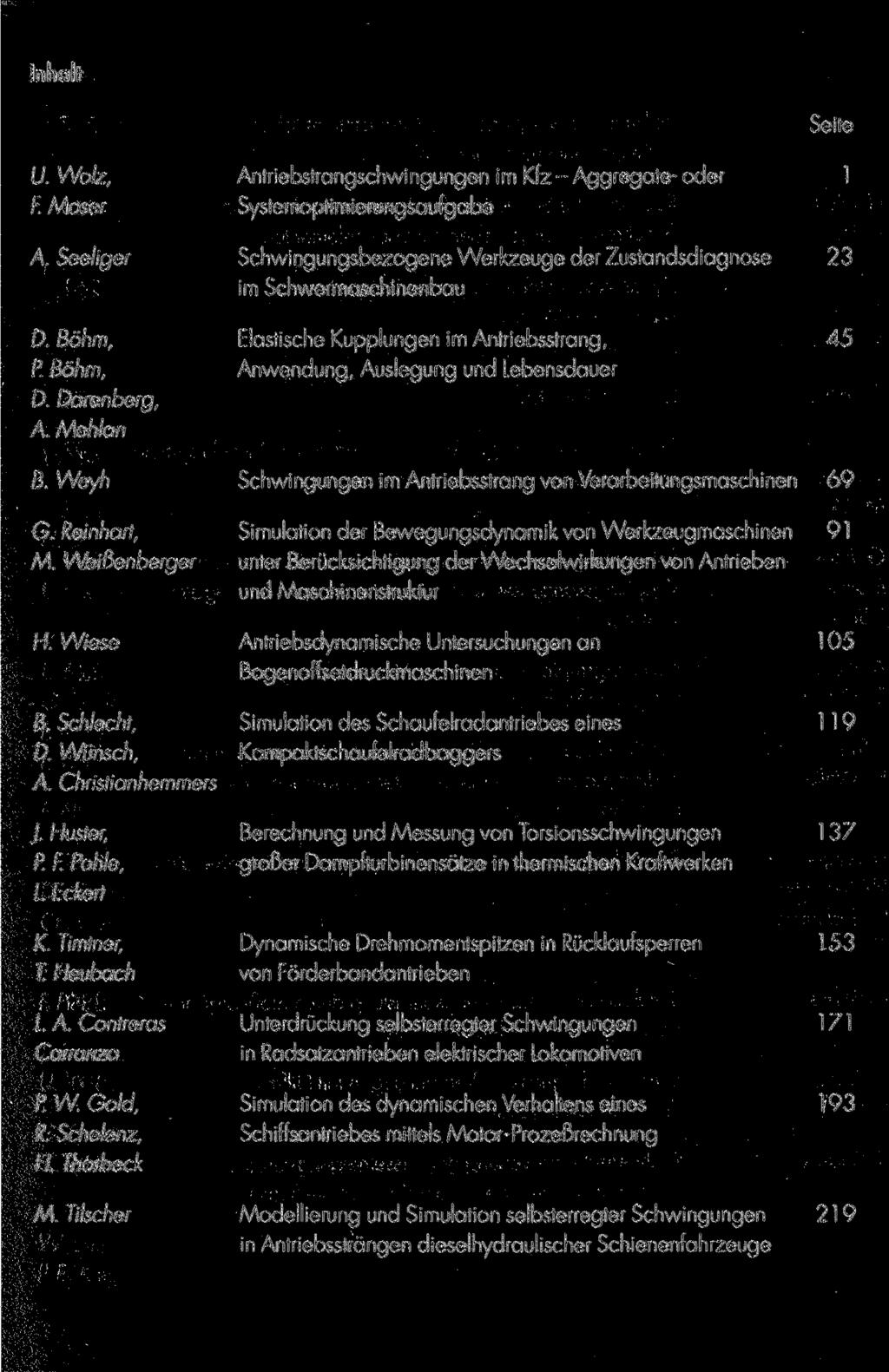 Inhalt U. Wolz, F. Moser A. Seeliger D. Böhm, P. Böhm, D. Darenberg, A.