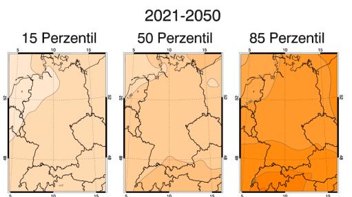 Klimaprojektionsläufen (A1B-Szenario) Änderung der Jahresmitteltemperatur