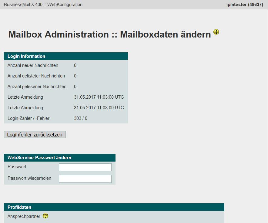 Allgemeine Information (1) Um den Status Web Service nutzen zu können, müssen Sie sich in Ihren WebConfig Account einloggen und im Menüpunkt Mailbox Administration beim Feld WebService-Passwort