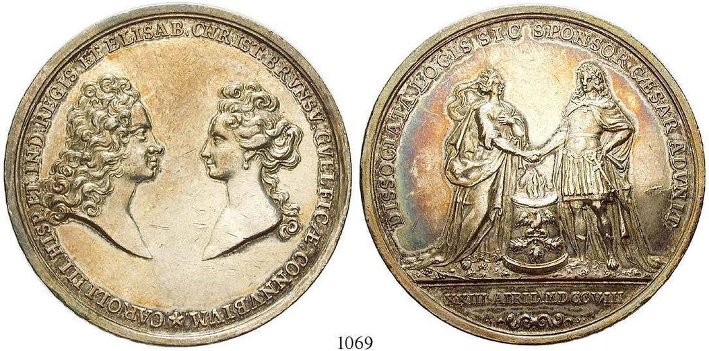 schönes Portrait. gelocht, ss/f.ss 75,- 1070 Silbermedaille 1716. (v. P.H.