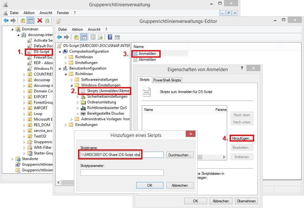 3.5 Einbindung mittels VB-Skript Schritt 1: Schritt 2: Schritt 3: Schritt 4: Rechtsklick auf das gewünschte Gruppenrichtlinienobjekt und bearbeiten Benutzerkonfiguration / Computerkonfiguration =>