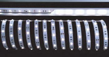 LED-Stripe 1-Kanal WW, CW 12mm LED-Stripe 1-Kanal WW, CW 13mm Betriebsspannung 24VDC LED-Reihen 1 Anzahl Kanäle 1 LED-Typ SMD 5050 Ra Klebeband Rückseite Verbindung Stripe 2 Kabel (V-, V+)