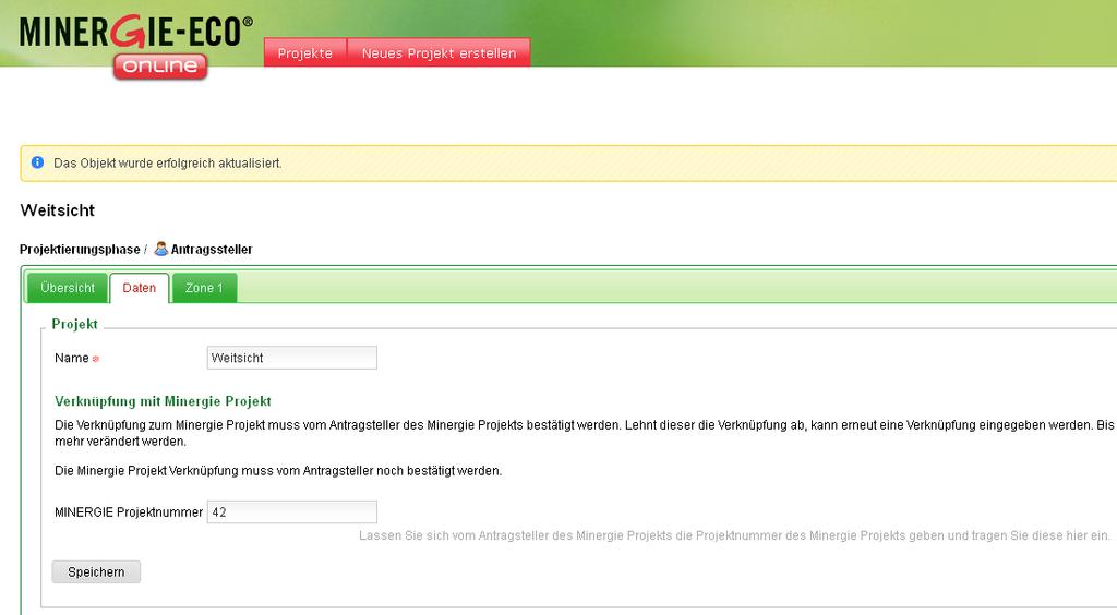 MINERGIE-Verknüpfung Hier die Projektbezeichnung eingeben
