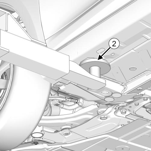 An den Verstärkungen für den Wagenheber vorne (2) und unter den Einstiegschwellerkanten hinten (3) ansetzen.