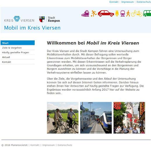 Planersocietät - Mobilitätsuntersuchung Stadt Kempen 2016 5 Abb. 7: Internetportal zur Befragung Quelle: www.vie-mobil.