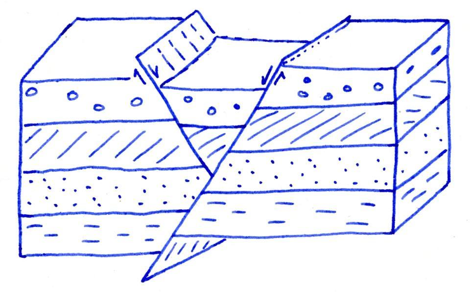 Modellierung von Störungen Störungsflächen im Raum Prinzipskizze Störungsflächen werden charakterisiert durch Fallrichtung + Fallwinkel sowie horizontalen und vertikalen Versatz der