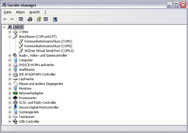 4 VSP-Tool Gerätemanager Im Windows Gerätemanager ist nun das Modul als WIZnet Virtuell
