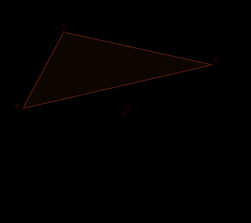 Am einfachsten fängt man aber mit einem Kreis an und wählt drei Punkte A, B, C so auf dem Kreis, dass der Kreismittelpunkt U außerhalb des Dreiecks ABC liegt. 5.