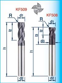 VHM-SCHAFTFRÄSER MIT ECKENRADIUS KF508 / KF509 - ZX3 Werkzeug und Hartmetall wurden speziell für die HSC- und Hartbearbeitung im Werkzeug- und Formenbau entwickelt.
