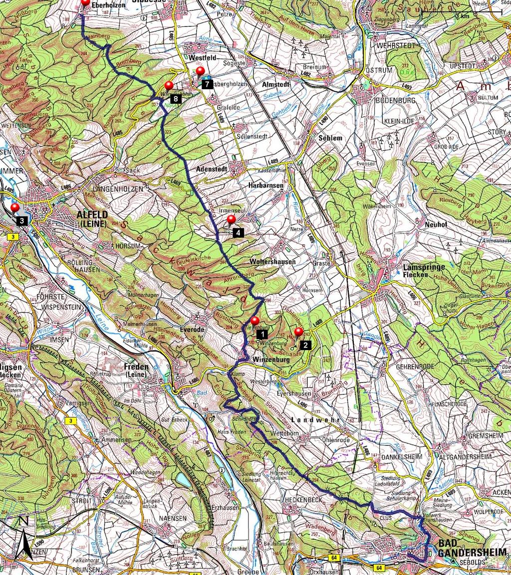 Länge: 33,16 km Steigung: + 682 m / - 537 m Start: Kirche in Eberholzen Verlauf: Wernershhöhe -