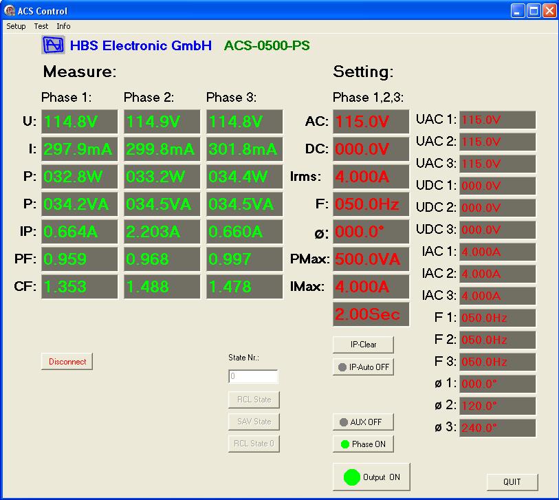 Anwendungssoftware Die Software ACS-Control stellt ein Soft-Bedienpanel für die Fernsteuerung der ACS- Power Source mittels PC zur Verfügung.